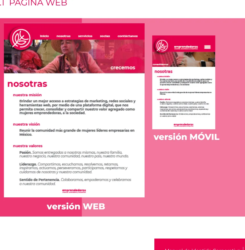 Emprendedoras desktop and mobile website applications.